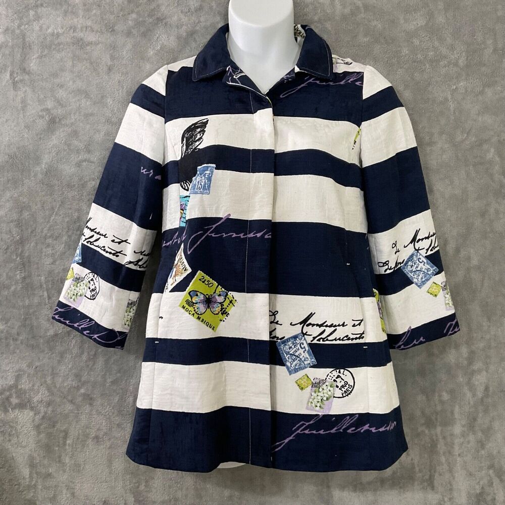 Vintage Chico’s City AOP Print striped button up Jacket Women’s Size O /small